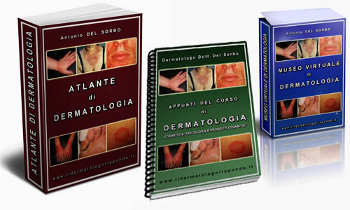 libri di dermatologia e venereologia con immagini cliniche e articoli sulle malattie della pelle