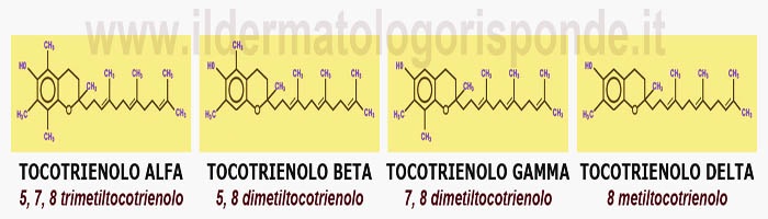 la foto rappresenta le 4 isoforme del tocotrienolo alfa beta gamma e delta